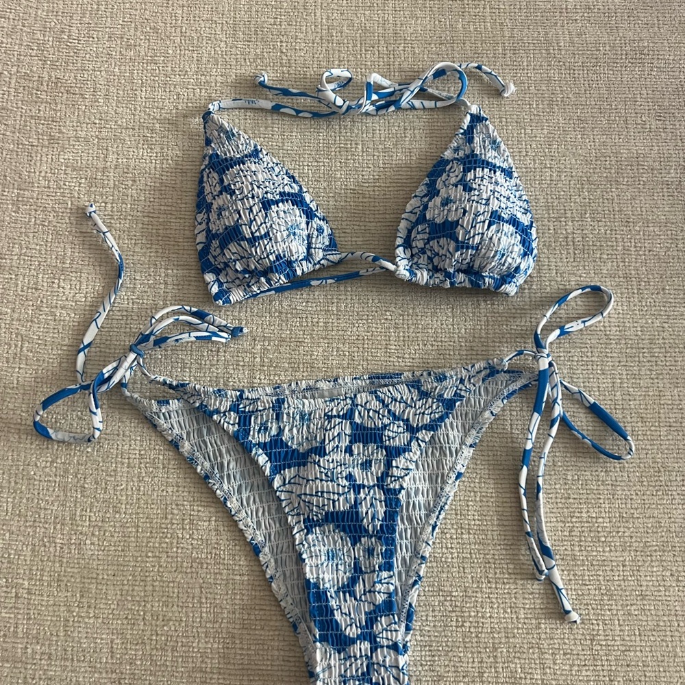 Blue and White Floral Bikini